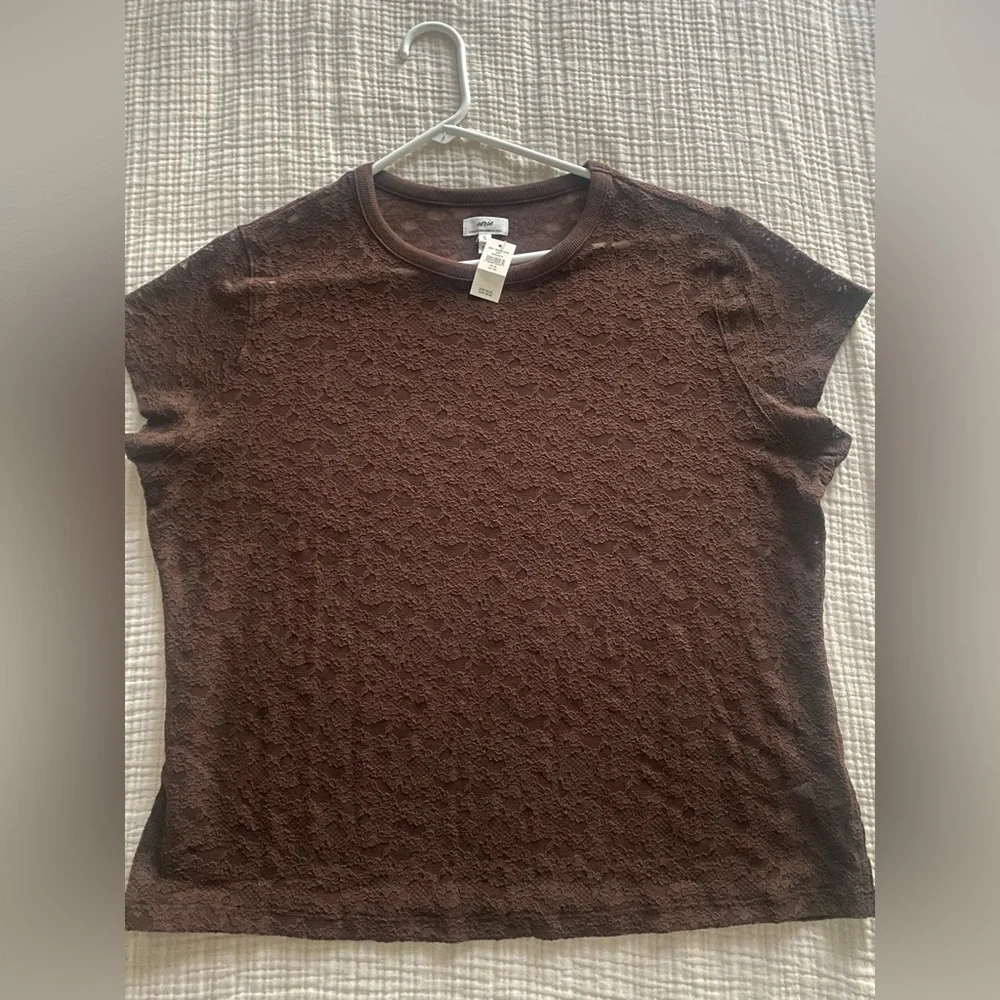 NWT Aerie Lace Vintage Short Sleeve Brown Top On Trend SZ L & XL Avail - Picture 3 of 11